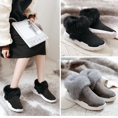 MER&ZER/美着冬季韩版百搭加绒保暖短筒雪地靴毛毛鞋女棉靴潮靴女