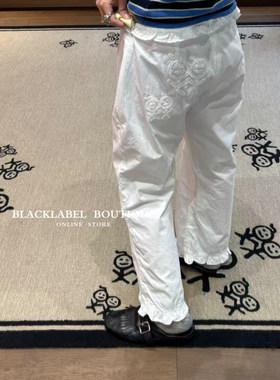 blacklabel26早秋新款火柴人绵绸刺绣荷叶花边休闲裤长裤度假舒适