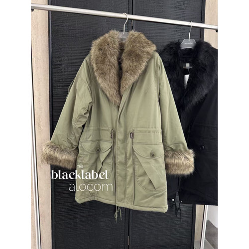 TINA OPEN YY25秋冬复古风显瘦宽松大毛领环保皮草加厚棉服中长款