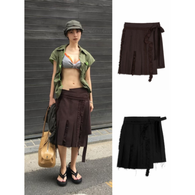 blacklabel26夏季新款经典不对称设计亚麻百褶半身裙tina open yy