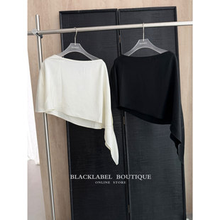 醋酸缎面不对称斜肩罩衫 blacklabel 26夏季 新款 松弛 上衣