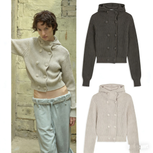 针织开衫 简约百搭双排扣连帽长袖 女 26早春新款 blacklabel