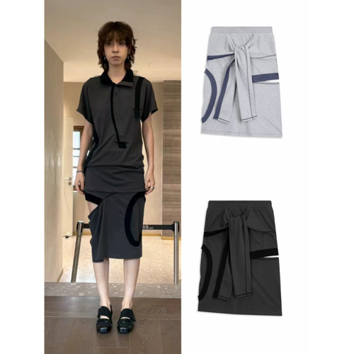 TINA OPEN YY 26SS 夏季新款 撞色拼接polo领短袖T恤不对称半身裙