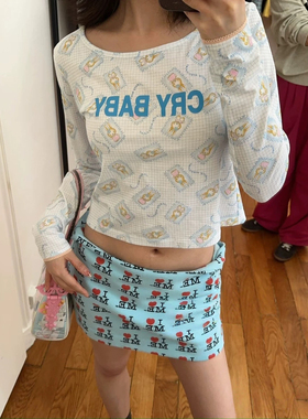 blacklabel 26春夏新款 Cry baby小兔子贴纸花边长袖T恤 小版型