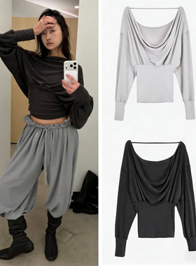 blacklabel 26早春新款 甜酷辣妹风前后穿垂坠感船领露背上衣