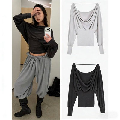 blacklabel 26早春新款 甜酷辣妹风前后穿垂坠感船领露背上衣