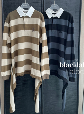 tina open yy 25秋冬新款百搭撞色条纹POLO领拼接休闲长袖T恤
