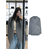 y版 开发～Jennie同款 DVN毛绒绒流苏皮草系带大衣外套上衣25秋冬