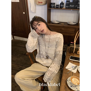 毛衣 blacklabel 26早春新品 渐变不规则镂空针织衫 女 薄款