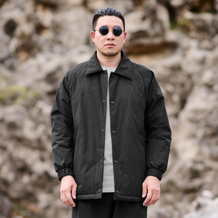 半墨大码男装轻薄羽绒服男宽松加肥加大暗纹翻领教练羽绒夹克外套