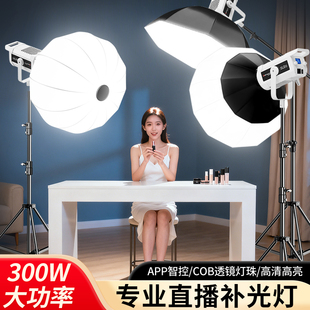 【官方推荐】300W专业COB直播间补光灯主播用美颜led摄影灯室内拍照服装拍摄打光灯影棚专用球形深口柔光箱