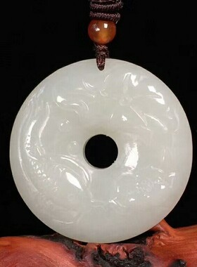 天然新疆和田玉连年有余平安扣吊坠男女款白玉平安扣挂件玉坠证书