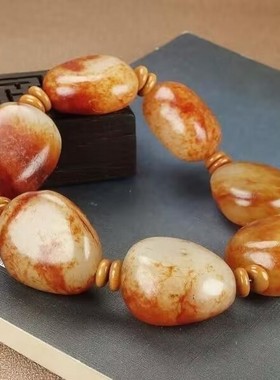 羊脂级红油皮籽料原石手链