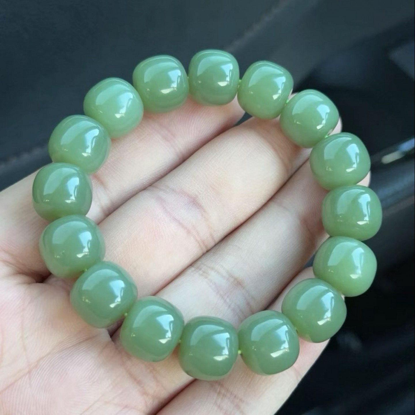 青白玉老型珠青黄绿手链手串
