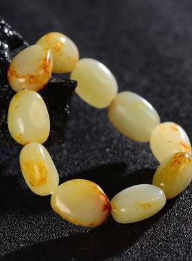 白玉带黄沁皮籽料原石手串手链