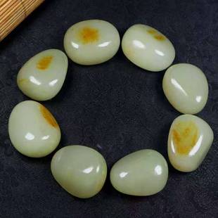 收藏佳品新疆和田玉手链羊脂级白玉带黄沁皮原石籽料手串男款手链