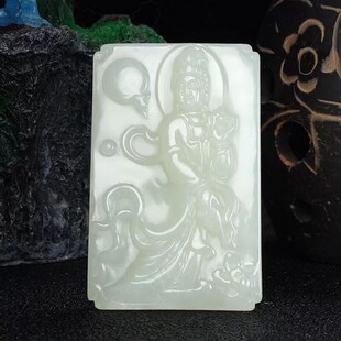 正品和田玉观音吊坠男新疆羊脂白玉兰花指观音挂件项链女平安玉牌