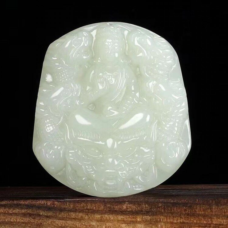 新疆和田玉九龙观音吊坠男款白玉护身符玉佩天然玉石菩萨项链挂件