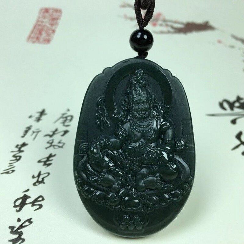 和田玉青玉塔青一细料财神玉牌正品男款财神挂件牌子财神爷玉吊坠