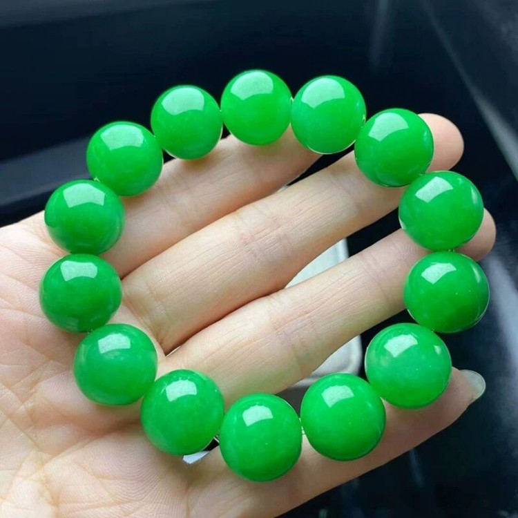 冰糯种满绿翡翠处理手链男女款