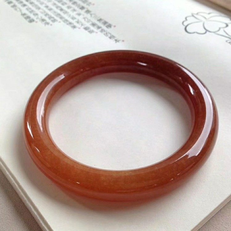 高档正品缅甸翡翠手镯红翡满色圆条翡翠处理玉镯子女款正品玉手镯