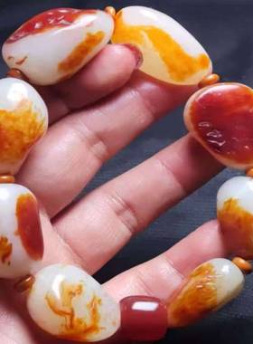 羊脂级红沁皮原石籽料手链手串