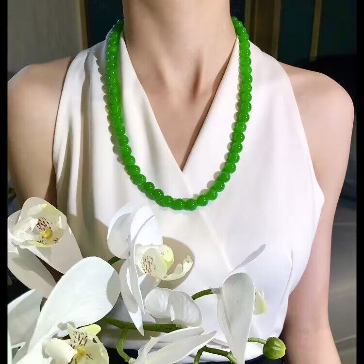 冰糯种正阳绿翡翠项链缅甸正品帝王绿满绿翡翠项链女款珠链玉挂件
