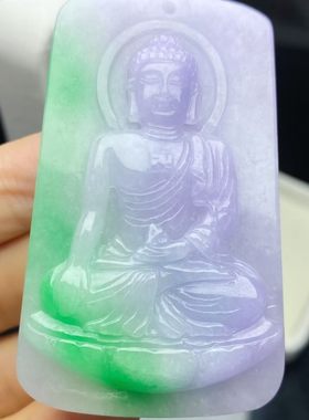 春带彩翡翠处理大日如来玉挂件