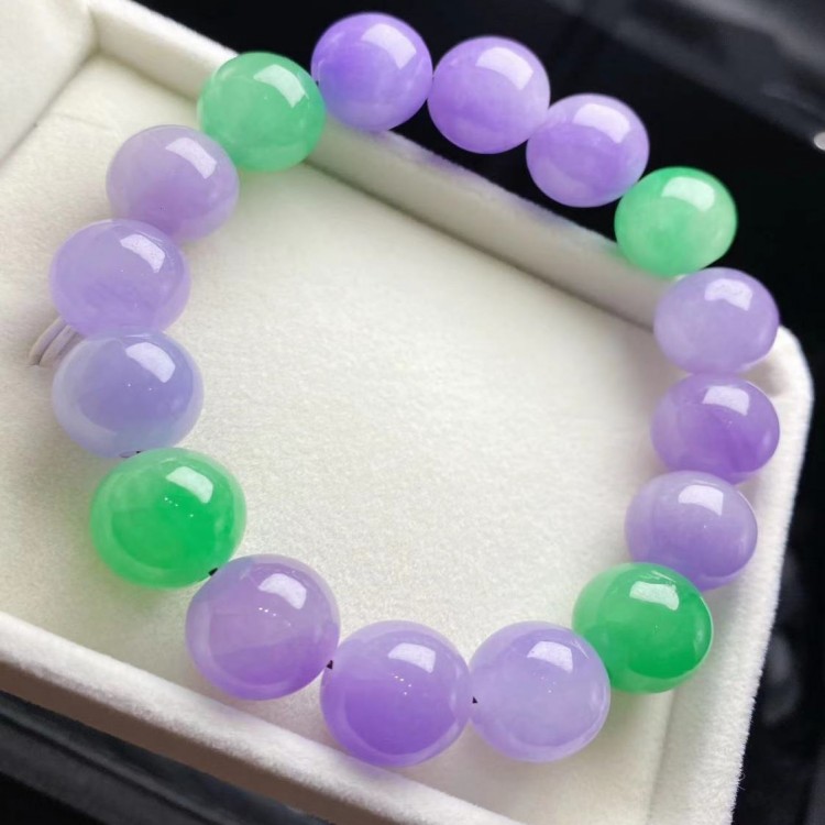 紫罗兰混搭满绿翡翠手串