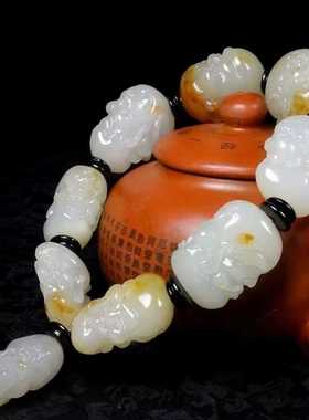 黄沁皮原石籽料雕刻十八罗汉手串