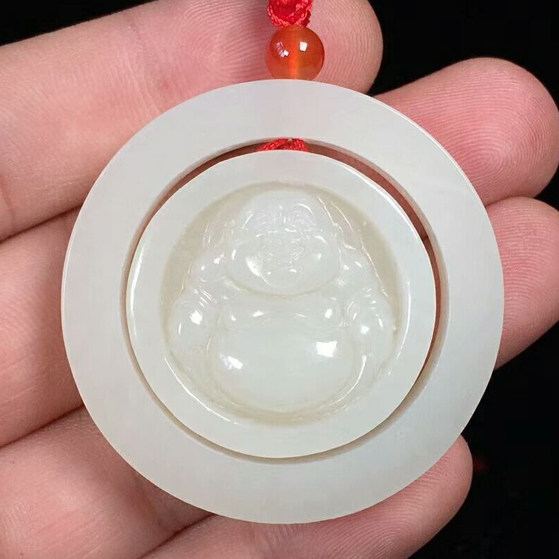吊坠笑佛女士天然和田玉送证