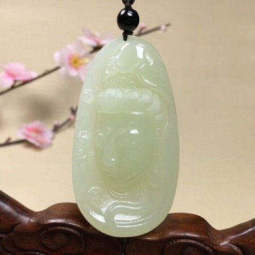 正品新疆和田玉观音头像吊坠天然白玉观音挂件男女款大号玉佩包邮
