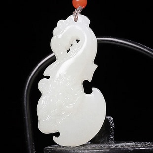 保真天然新疆和田玉府上有龙吊坠白玉事事如意挂件男女款吊坠包邮