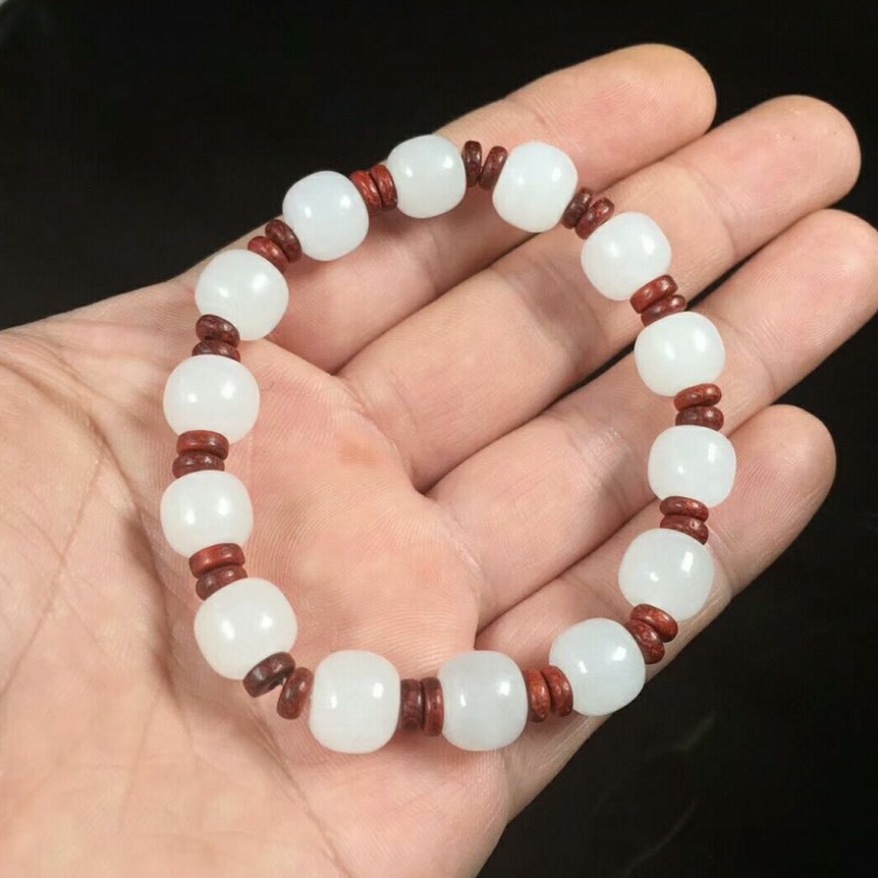 女款羊脂级桶珠新疆和田玉送证