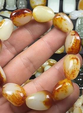 白玉红沁皮原石籽料手串手链