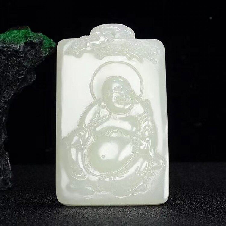 天然和田玉弥勒佛吊坠女款笑佛玉坠玉石佛公玉佩招财玉佛挂件包邮