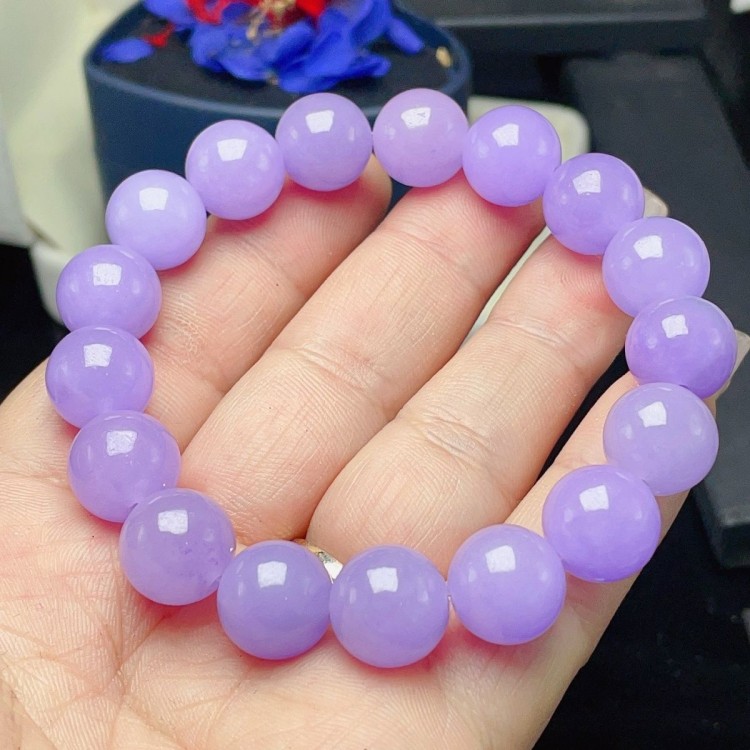 冰糯种紫罗兰紫色翡翠处理手串