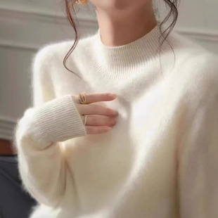 山羊绒一线成衣纯羊毛拉绒毛衣半高领打底衫女秋冬25新款内搭上衣