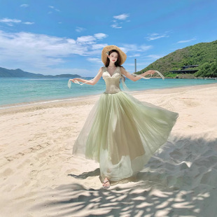 甜美浪漫度假连衣裙收腰双层网纱裙夏日氛围感绝美小裙子