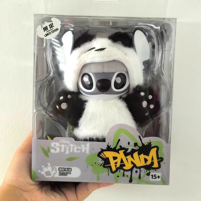 现货MINISO名创优品史迪奇GenZ街头熊猫限定款搪胶毛绒盲盒挂件
