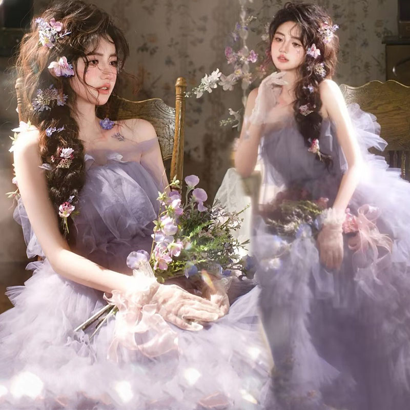 影楼新生唯美梦幻紫轻纱礼服