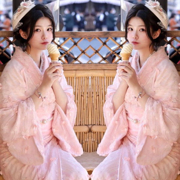 影楼新款改良正装粉色蕾丝和服