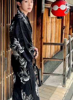 黑色日式传统和服浴衣男士复古武士服正装剧本写真家居服长袍