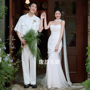 影楼花房ins风主题服装韩系婚纱摄影服写真拍照森系鱼尾轻纱礼服