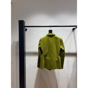 绿色短外套女V领纽扣百搭显瘦气质外套温柔慵懒风收腰设复古港风