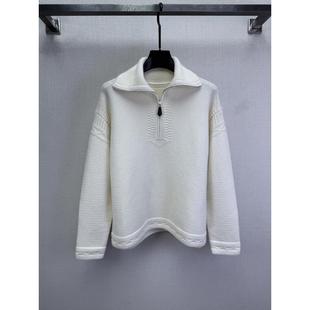 立领拉链针织衫女通勤宽松长袖毛衣外套百搭翻领短外套厚实不扎人