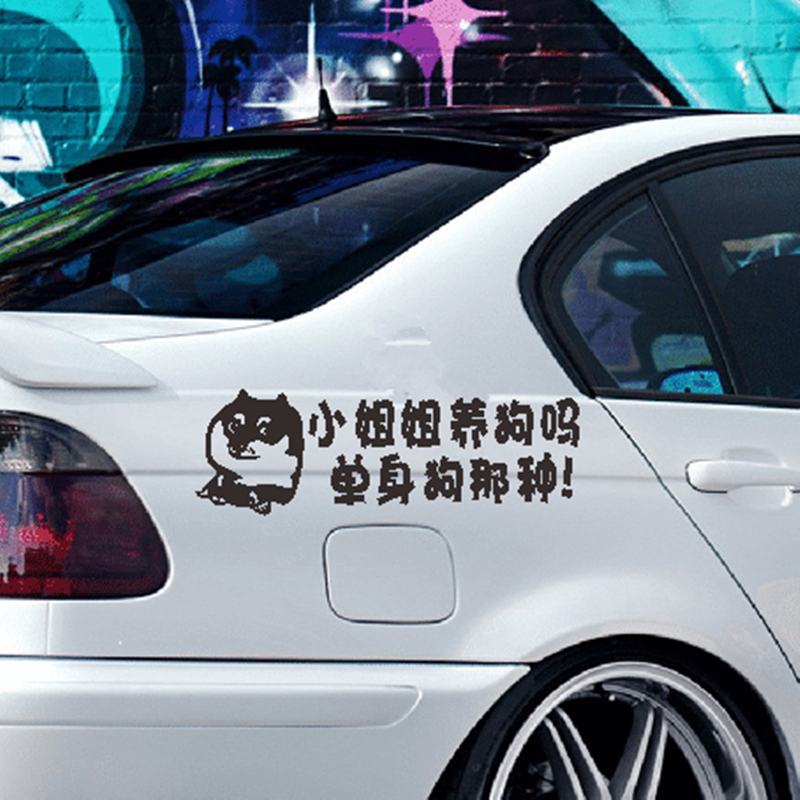 小姐姐养狗吗车贴单身狗那种抖音同款创意后窗搞笑汽车身文字贴纸