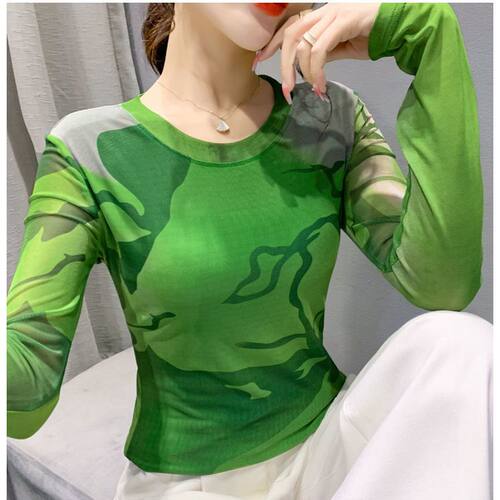 长袖网纱薄款印花蕾丝女