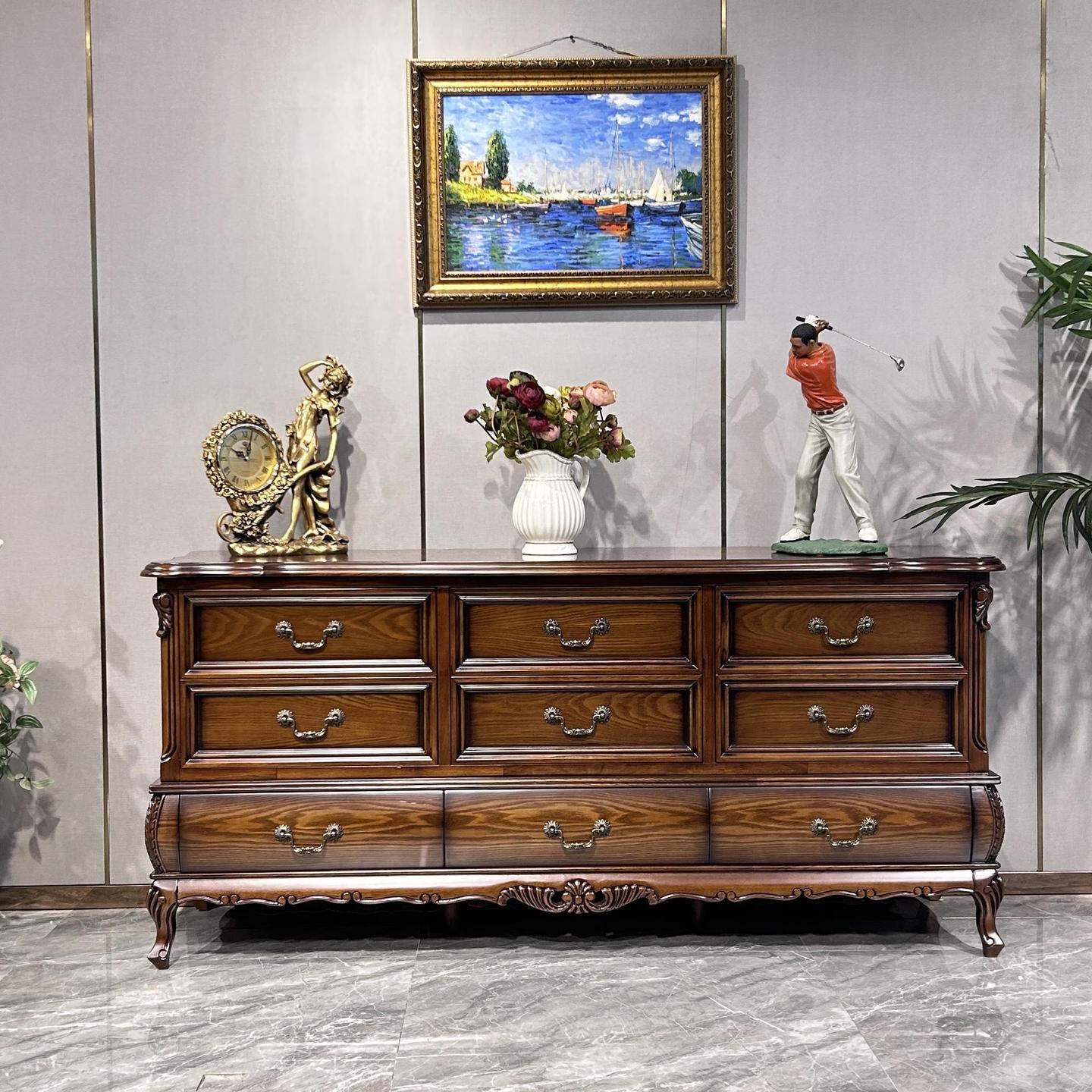 美式乡村复古典九斗柜子欧式卧室实木家具斗橱抽屉边柜收纳储物柜