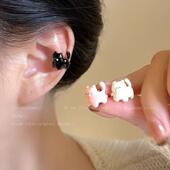 百搭耳饰 小巧精致耳环学生个性 萌趣可爱黑色小猫耳骨夹款 简约新款